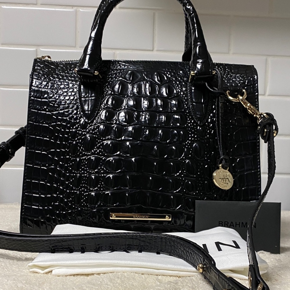 NWOT Brahmin Black Crocodile-Embossed Shoulder Bag - Picture 2 of 10